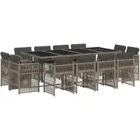 vidaXL 13-tlg. Garten-Essgruppe mit Kissen Grau Poly Rattan