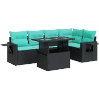 vidaXL 6-tlg. Garten-Sofagarnitur mit Kissen Schwarz Poly Rattan