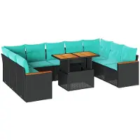 vidaXL 10-tlg. Garten-Sofagarnitur mit Kissen Schwarz Poly Rattan