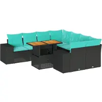 vidaXL 9-tlg. Garten-Sofagarnitur mit Kissen Schwarz Poly Rattan
