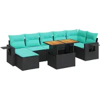 vidaXL 8-tlg. Garten-Sofagarnitur mit Kissen Schwarz Poly Rattan