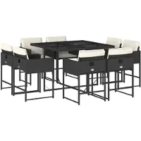 vidaXL 9-tlg. Garten-Essgruppe mit Kissen Schwarz Poly Rattan