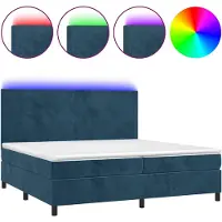 vidaXL Boxspringbett mit Matratze & LED Dunkelblau 200x200 cm Samt