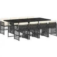 vidaXL 9-tlg. Garten-Essgruppe mit Kissen Schwarz Poly Rattan