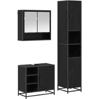 vidaXL Badezimmermöbel-Set 3 pcs Schwarz Eichen-Optik Holzwerkstoff