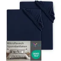 NYVI Spannbettlaken DreamScience Mikroflausch - Kuschelweiches & Wärmendes Bettlaken Spannbetttuch 140x200 - 160x200 cm (2er Pack) navy