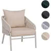 Mendler Aluminium-Gartenstuhl HWC-P90, Loungestuhl Sessel Outdoor, Seilgeflecht Rope Stoff/Textil (180g/m²) creme