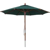 Mendler Gastronomie Holz-Sonnenschirm MCW-C57b, Gartenschirm, Polyester/Holz 14kg, rund Ø3m Seilzug stoßsicher dunkelgrün