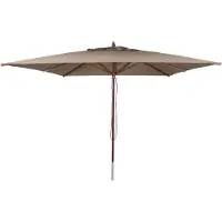 Mendler Gastronomie Holz-Sonnenschirm MCW-C57b, Gartenschirm, Polyester/Holz 29kg, eckig 4x4m Seilzug stoßsicher taupe
