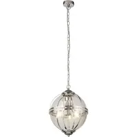 Licht-Erlebnisse Pendelleuchte Glas Metall E14 rund D: 32 cm H: max. 120 cm Chrom 3-flammig Kugelschirm Jugendstil