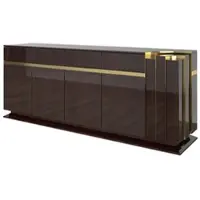 Casa Padrino Designer Sideboard Dunkelbraun Hochglanz / Gold 220 x 50 x H. 85 cm - Edler Schrank mit 4 Türen und 4 Schubladen - Luxus Wohnzimmer Möbel