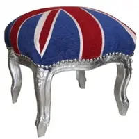 Casa Padrino Barock Fußhocker Union Jack / Silber - Hocker Englische Flagge- Antik Stil England