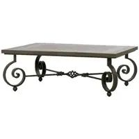Casa Padrino Luxus Barock Couchtisch Braun / Schwarz 136 x 106 x H. 42 cm - Gartentisch mit Keramik Fliesen Tischplatte und Schmiedeeisen Tischbeinen - Barock Wohnzimmer Möbel - Barock Garten Möbel
