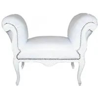 Casa Padrino Barock Schemel Hocker Weiß Lederoptik / Weiß - Sitzbank