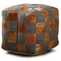 Casa Padrino Luxus Hocker Grau / Braun 45 x 45 x H. 45 cm - Sitzhocker in Würfelform mit Echtleder - Fußhocker - Wohnzimmer Möbel