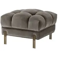 Casa Padrino Luxus Fußhocker Grau / Messingfarben 59 x 59 x H. 43 cm - Samt Hocker mit Edelstahl Beinen - Wohnzimmer Möbel