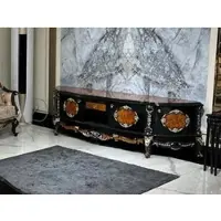 Casa Padrino Luxus Barock TV Schrank Braun / Schwarz / Silber - Prunkvolles Massivholz Sideboard mit 4 Türen und Schublade - Wohnzimmer Möbel im Barockstil - Barock Möbel - Edel & Prunkvoll
