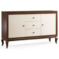Casa Padrino Luxus Art Deco Sideboard Dunkelbraun / Cremefarben 156 x 43,5 x H. 95,5 cm - Massivholz Schrank mit 2 Türen und 3 Schubladen - Art Deco Wohnzimmer Möbel
