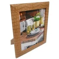 Casa Padrino Luxus Leder Bilderrahmen Hellbraun 16,5 x 4 x H. 22 cm - Dekorativer Bilderrahmen in Kroko-Optik