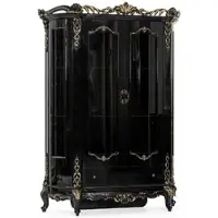 Casa Padrino Luxus Barock Vitrine Schwarz / Gold - Prunkvoller Massivholz Vitrinenschrank mit 2 Türen und Schublade - Luxus Möbel im Barockstil - Barock Möbel - Edel & Prunkvoll