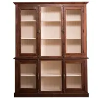 Casa Padrino Landhausstil Wohnzimmerschrank Dunkelbraun / Creme 184 x 48 x H. 228 cm - Massivholz Vitrinenschrank mit 4 Glastüren