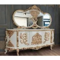 Casa Padrino Luxus Barock Möbel Set Weiß / Gold - 1 Barock Sideboard & 1 Barock Wandspiegel - Barock Möbel - Edel & Prunkvoll