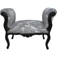 Casa Padrino Barock Schemel Hocker Grau Muster / Schwarz - Sitzbank - Limited Edition