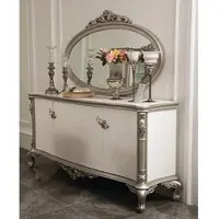 Casa Padrino Luxus Barock Sideboard mit Spiegel Weiß / Silber - Eleganter Massivholz Schrank mit Wandspiegel - Barock Möbel
