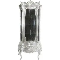 Casa Padrino Barock Vitrine Silber / Schwarz 80 x 40 x H. 200 cm - Prunkvoller Barock Vitrinenschrank mit Glastür und wunderschönen Verzierungen - Barock Möbel