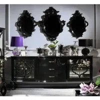 Casa Padrino Luxus Barock Wohnzimmer Set Schwarz / Gold - Prunkvolle Kommode und 3 Wandspiegel - Barock Möbel - Luxus Qualität