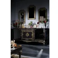 Casa Padrino Luxus Barock Wohnzimmer Set Blau / Gold / Schwarz - Sideboard und 3 Spiegel - Barockmöbel
