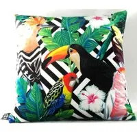 Casa Padrino Luxus Kissen Miami Parrots & Flowers Schwarz / Weiß / Mehrfarbig 45 x 45 cm - Feinster Samtstoff - Wohnzimmer Deko Zierkissen