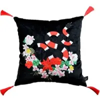 Casa Padrino Luxus Deko Kissen mit Troddeln Snake Schwarz / Mehrfarbig 45 x 45 cm - Feinster Samtstoff - Luxus Qualität