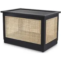 Casa Padrino Luxus Truhe mit Deckel Schwarz / Naturfarben 72 x 46 x H. 48 cm - Massivholz Truhe mit Rattangeflecht - Luxus Möbel