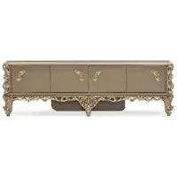Casa Padrino Luxus Barock TV Schrank Grau / Gold - Prunkvolles Massivholz Sideboard mit 4 Türen - Wohnzimmer Möbel im Barockstil - Barock Möbel - Edel & Prunkvoll
