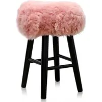 Casa Padrino Luxus Sitzhocker Rosa / Schwarz Ø 40 x H. 57 cm - Hocker mit Schafsfell