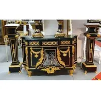 Casa Padrino Luxus Barock Möbel Set Schwarz / Gold - 1 Barock Kommode und 2 Barock Säulen - Prunkvolle Barock Möbel