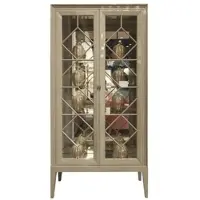 Casa Padrino Luxus Vitrine Grau 110 x 42 x H. 220 cm - Edler Massivholz Vitrinenschrank mit 2 Glastüren - Luxus Wohnzimmer Möbel