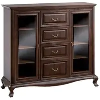 Casa Padrino Luxus Jugendstil Wohnzimmerschrank Dunkelbraun 148,3 x 45,6 x H. 133,2 cm - Massivholz Schrank mit 2 Glastüren und 4 Schubladen
