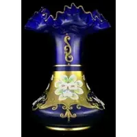 Casa Padrino Luxus Barock Glas Vase Blau / Mehrfarbig / Gold H. 20 cm - Handgefertigte & handbemalte Blumenvase - Barock Deko - Edel & Prunkvoll