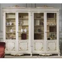 Casa Padrino Luxus Barock Vitrine Weiß / Creme / Beige / Gold 276 x 60 x H. 230 cm - Edler Massivholz Vitrinenschrank mit 4 Türen - Barock Wohnzimmer Möbel - Luxus Qualität
