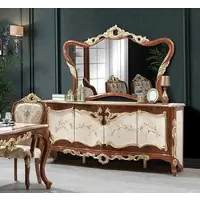 Casa Padrino Luxus Barock Möbel Set Braun / Cremefarben / Gold - 1 Barock Sideboard mit 4 Türen & 1 Barock Wandspiegel - Prunkvolle Barock Möbel