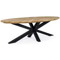 Casa Padrino Luxus Gartentisch Naturfarben / Schwarz 240 x 110 x H. 77 cm - Ovaler Esstisch mit Teakholz Tischplatte - Garten & Terrassen Tisch - Luxus Garten & Terrassen Möbel