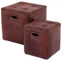 Casa Padrino Luxus Echt Leder Hocker Set Braun - Leder Möbel (2 Hocker)