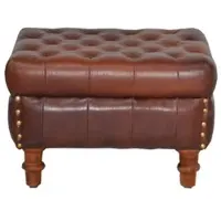 Casa Padrino Echtleder Hocker Braun 50 x 40 x H. 35 cm - Luxus Fußhocker- Leder Chesterfield Hocker