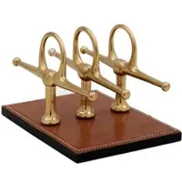 Casa Padrino Luxus Briefständer Echtleder Braun / Messing 4 x 8 cm x H12cm - Leder Ständer Briefe Visitenkarten - Büro Accessoire
