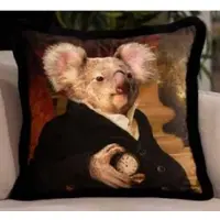Casa Padrino Luxus Deko Kissen Sir Koala Bär Mehrfarbig / Schwarz 45 x 45 cm - Bedrucktes Samt Kissen mit Fransen - Luxus Qualität