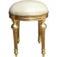 Casa Padrino Barock Sitzhocker Creme Lederoptik / Gold - Barock Rundhocker Möbel