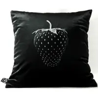 Casa Padrino Luxus Deko Kissen Strawberry mit Bling Bling Glitzersteinen Schwarz / Silber 45 x 45 cm - Feinster Samtstoff - Luxus Deko Accessoires