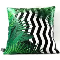 Casa Padrino Luxus Kissen Orlando Palm Leaves Schwarz / Weiß / Grün 45 x 45 cm - Feinster Samtstoff - Deko Wohnzimmer Kissen